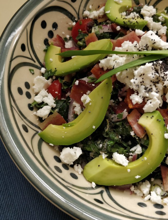 Kale, Avocado and Bacon Salad with Poppy Seed Dressing
