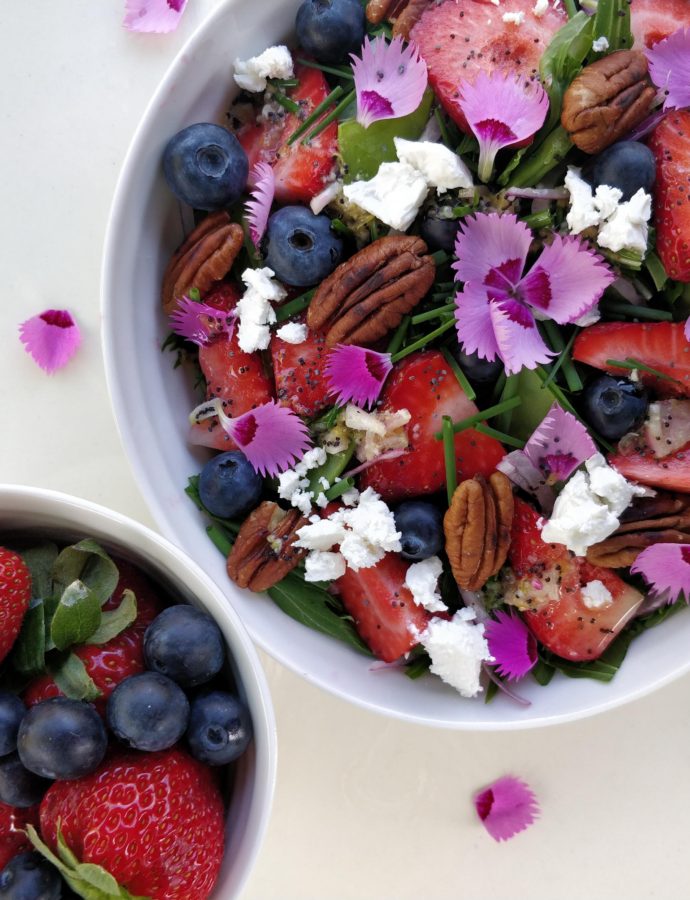 Mizuna Salad with Berries and Petals