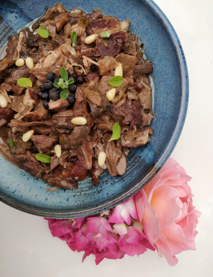 Instant-Pot Stewed Pork with Porcini, Juniper and Marjoram